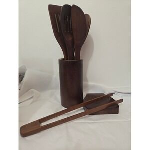 Riveira 9 Piece Bamboo Kitchen Utensil Set with Holder and Spoon Rest